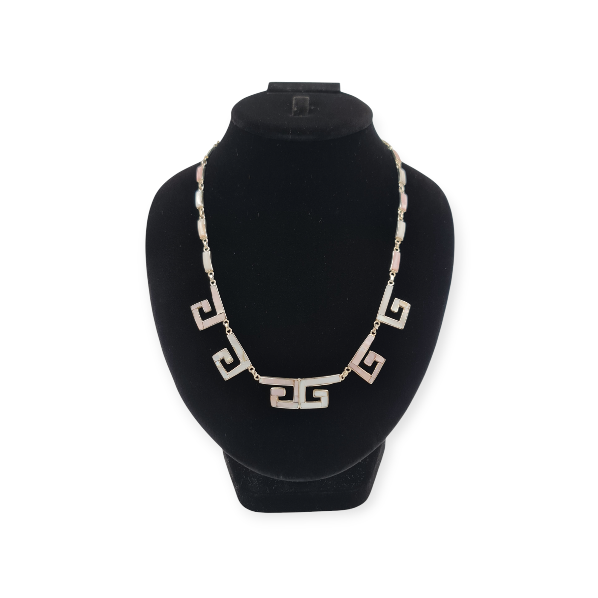 COLLAR PLATA GRECAS MADRE PERLA
